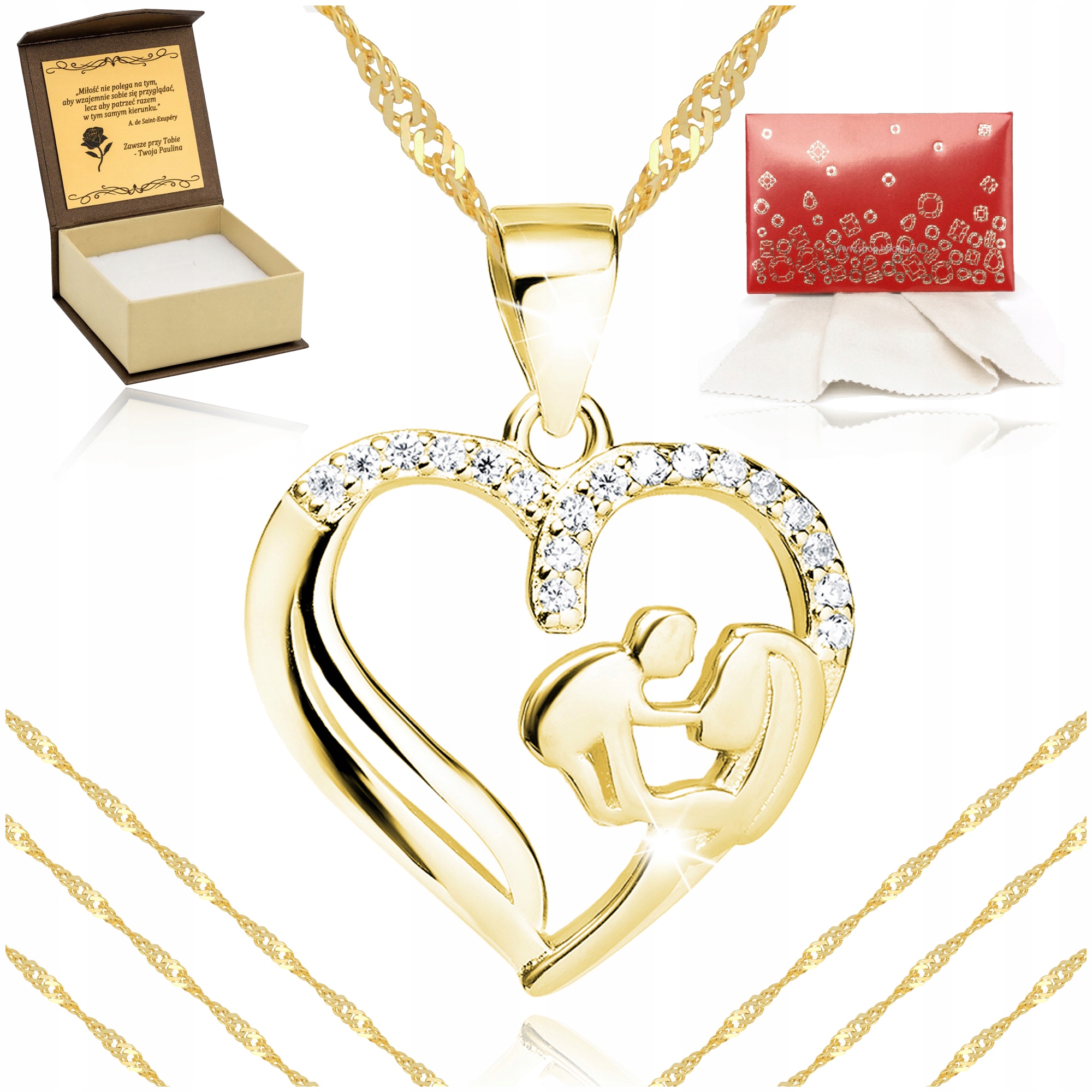 Zlatý Náhrdelník Srdce Řetízek Přívěsek Stříbrný 925/585 Dárek Gravírování