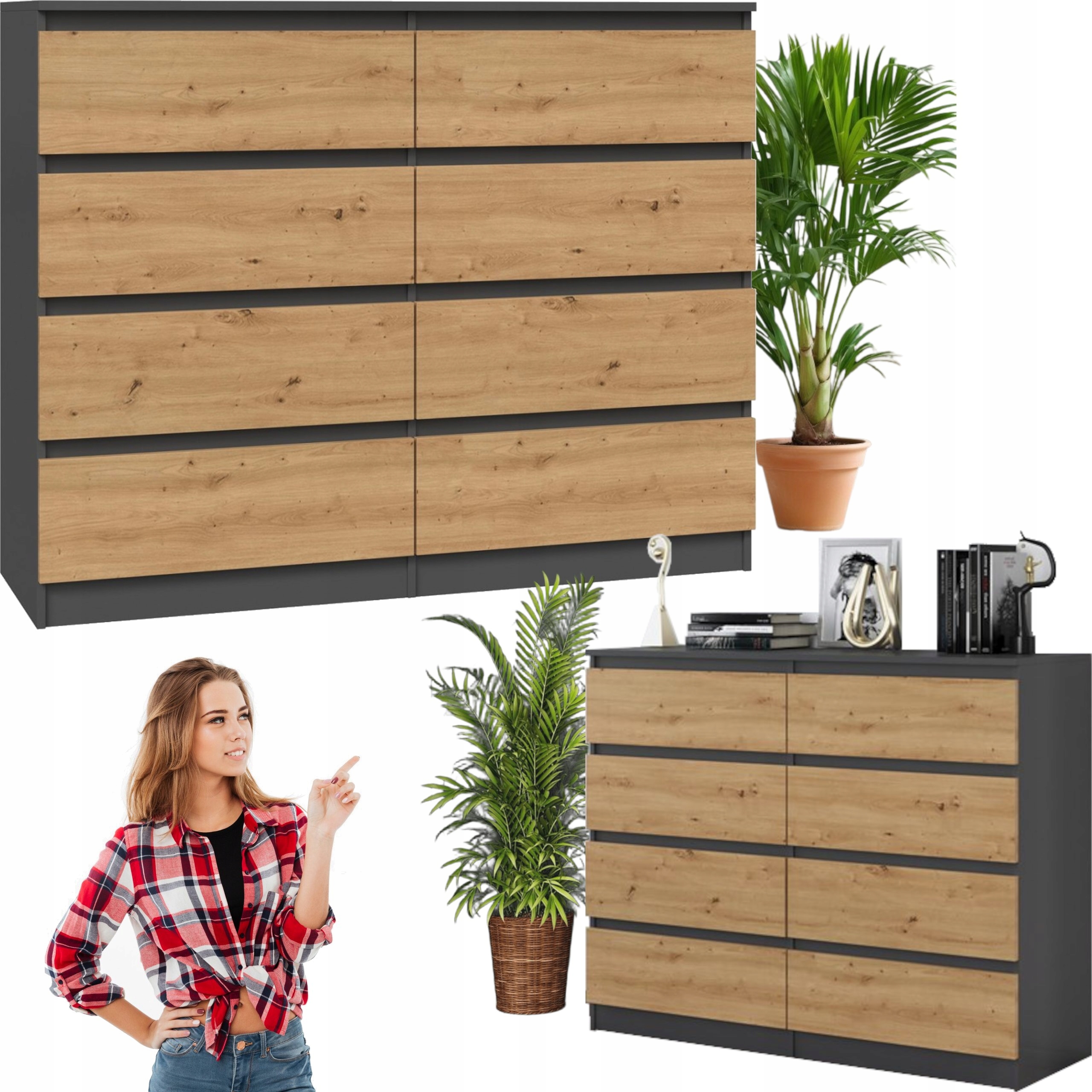Komoda z szufladami Lilia L8 140 cm Duża Do Salonu Pojemna Antracyt Artisan