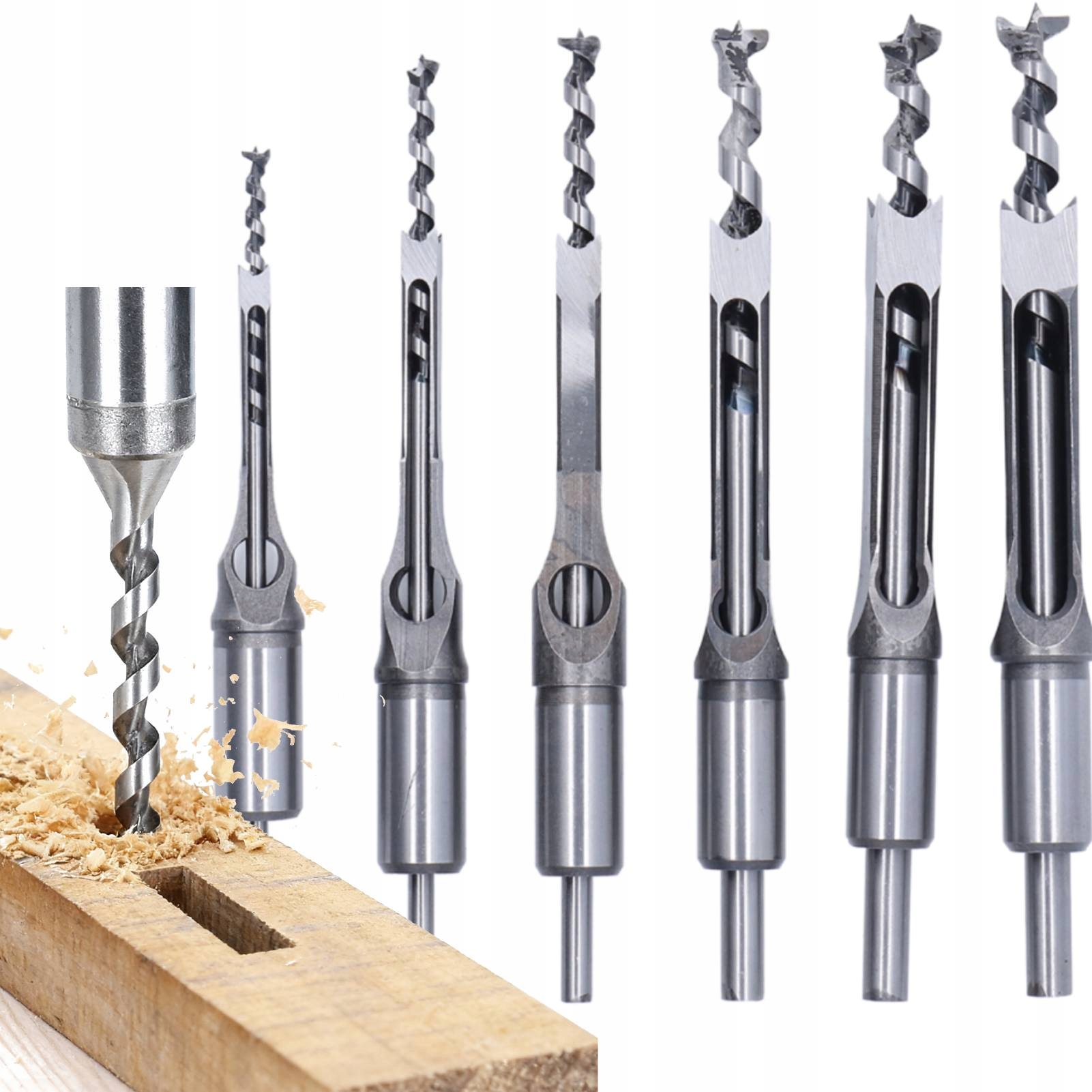 Zestaw Wierteł Do Wiercenia Czopowania Otworów Kwadratowych W Drewnie 6 Szt