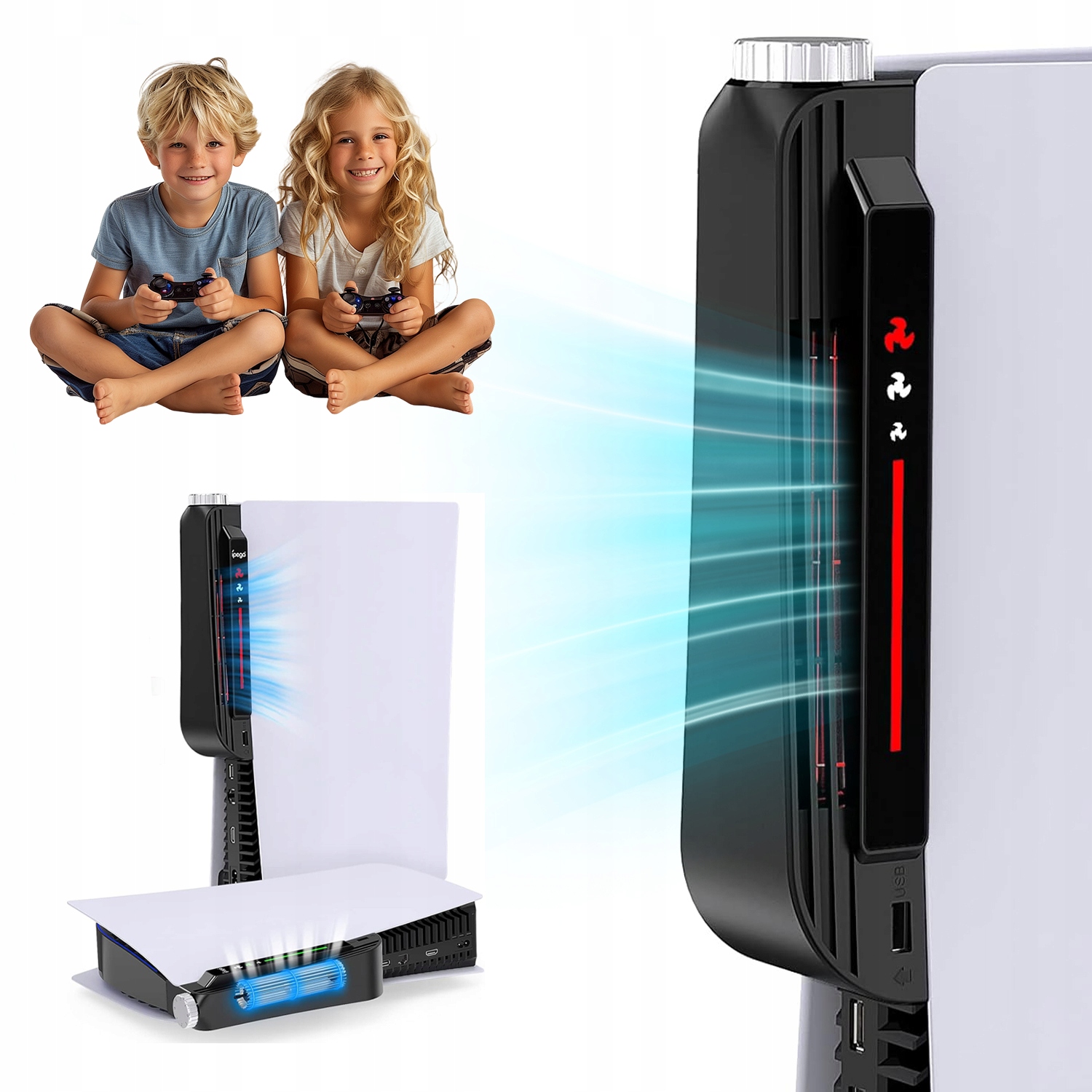 Wentylator PS5 Z Kolorowym Wskaźnikiem Led Dodatkowe Złącze Usb