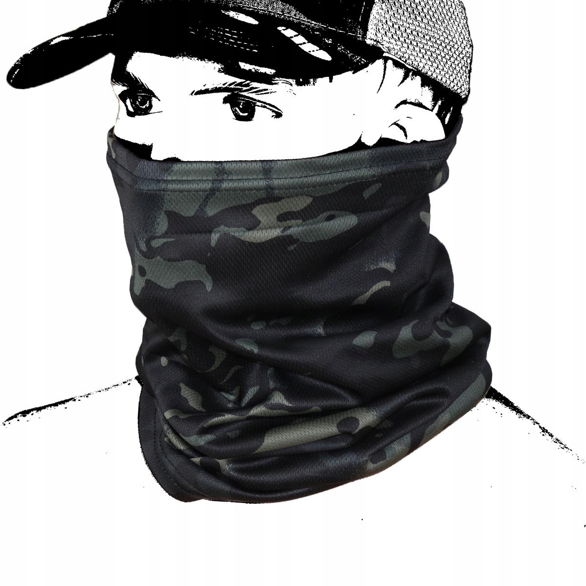 Komin Taktyczny Camo Mtc-bl Multicam Black Chusta na Szyję Mesh Oddychający