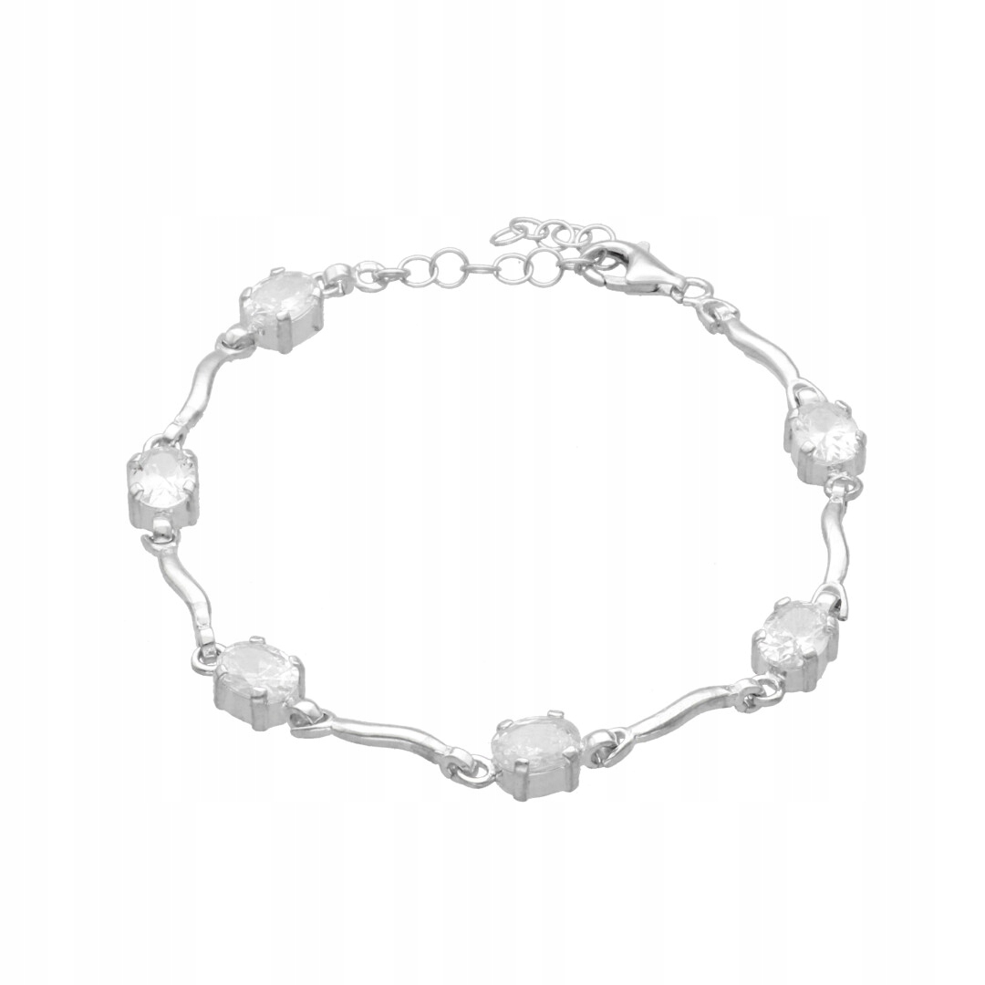 Náramek s bílými oválnými zirkony stříbro