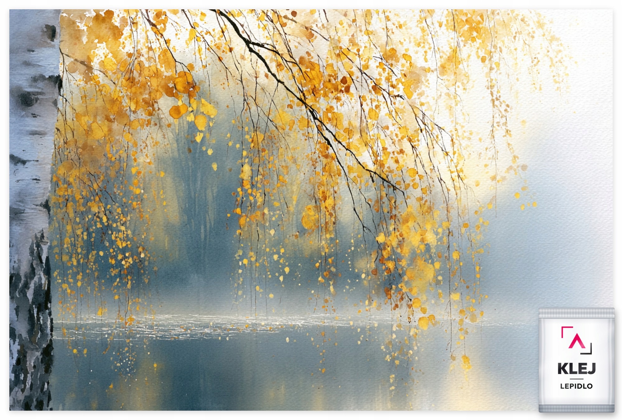 Fototapeta Flizelina Akvarel Podzim Dřevo Bříza Voda 416x254 130g