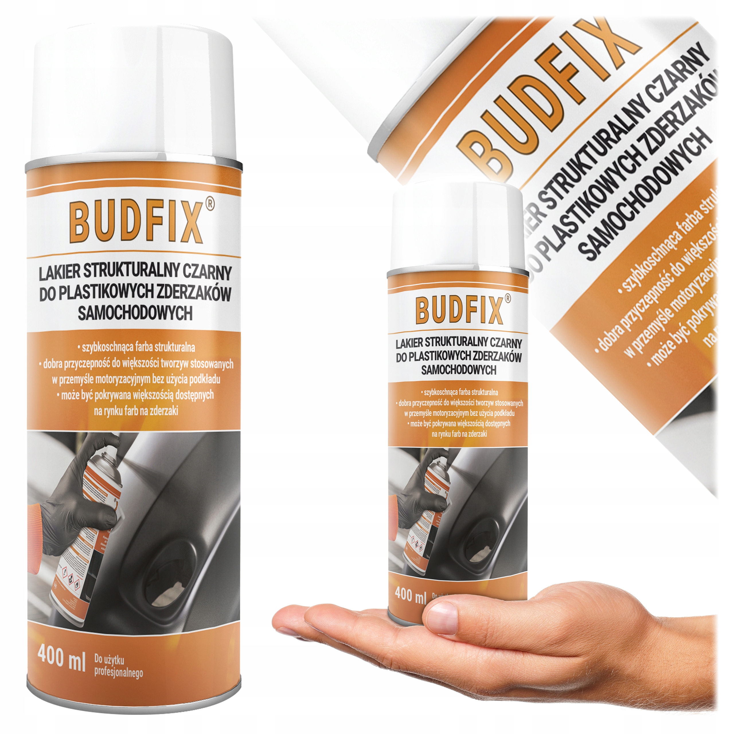 Lakier Strukturalny Do Zderzaków Plastiku Farba Listew Czarny Spray 400ml