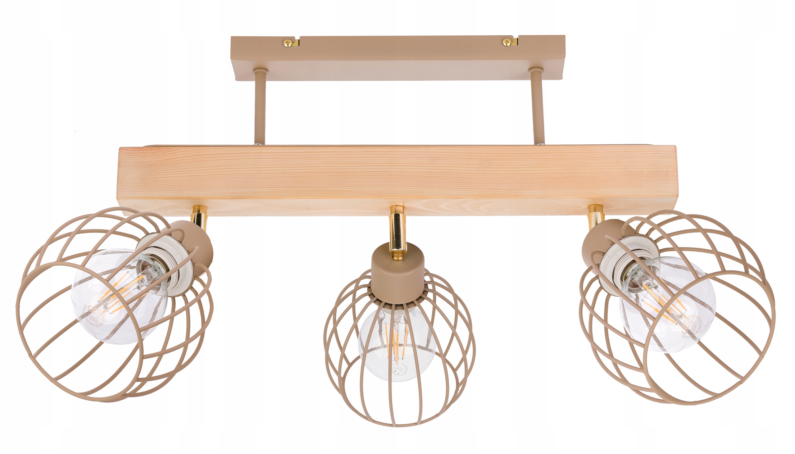Dřevěná stropní lampa Lustr Stropní Svítidlo 3x Klosz Kula Kaszmir béžová
