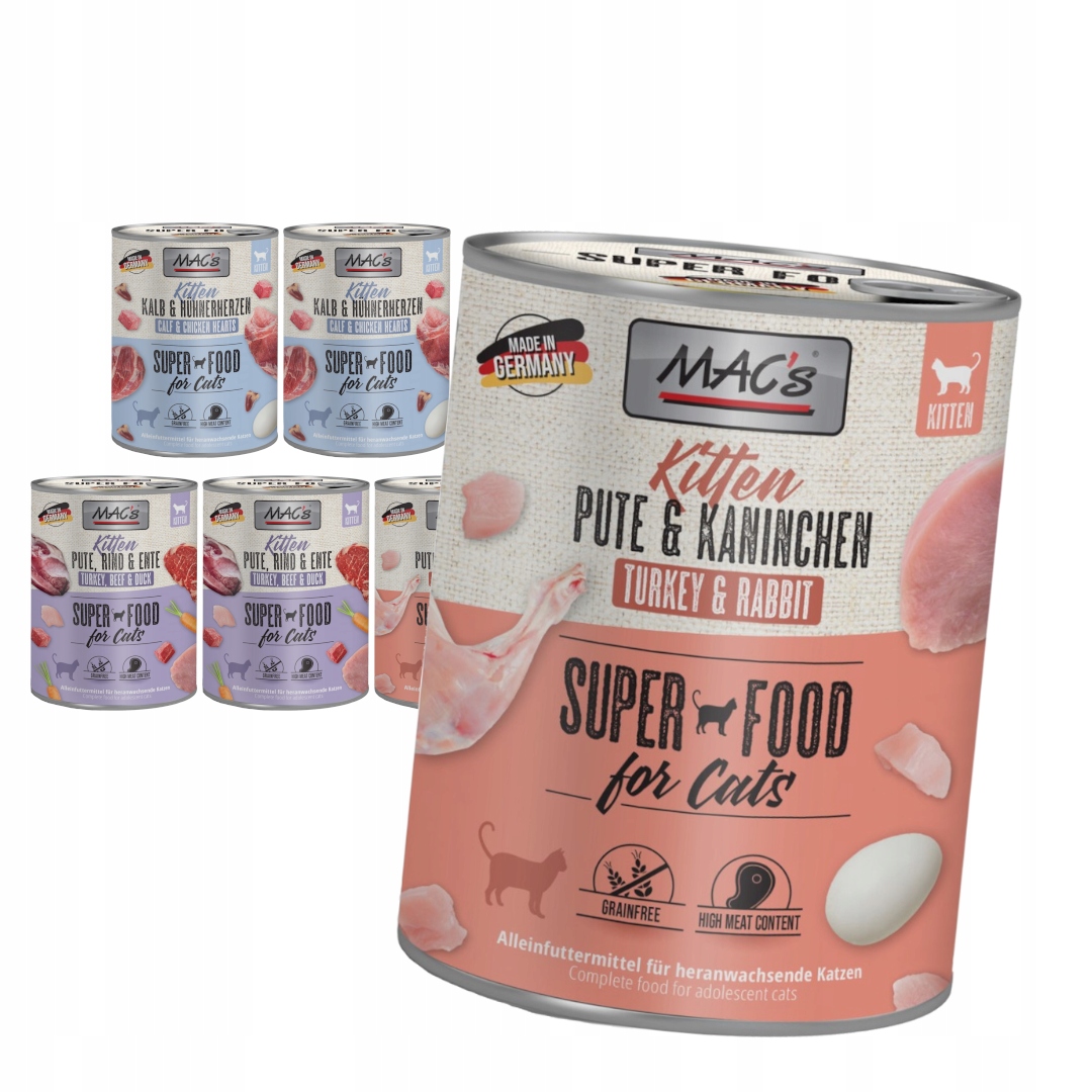 Levně MAC's Kitten 6x800g Bezobilné Vlhké Krmivo pro koťata Mix 3 příchutí