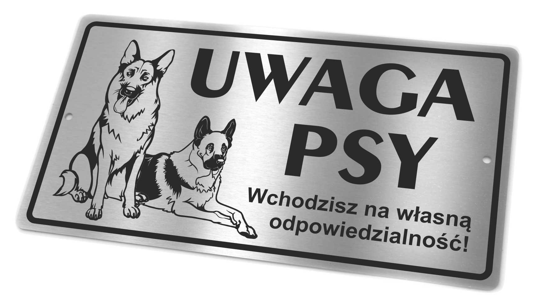 

Tabliczka ze stali nierdzewnej Uwaga Psy Owczarki