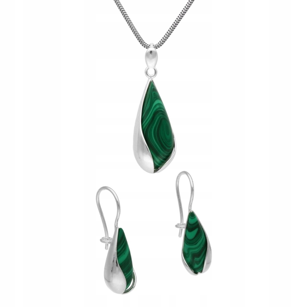 Komplet slziček s malachitem stříbro