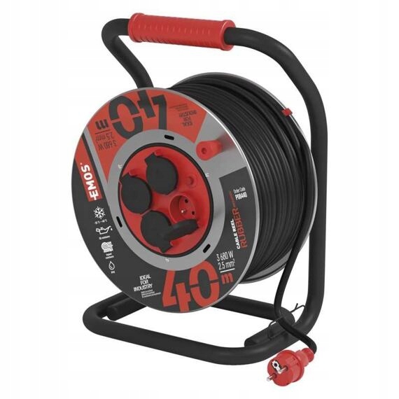 Emos kábel 230V predlžovací 40m/4Z guma-neoprén 3*2,5mm, kovový bubon P084
