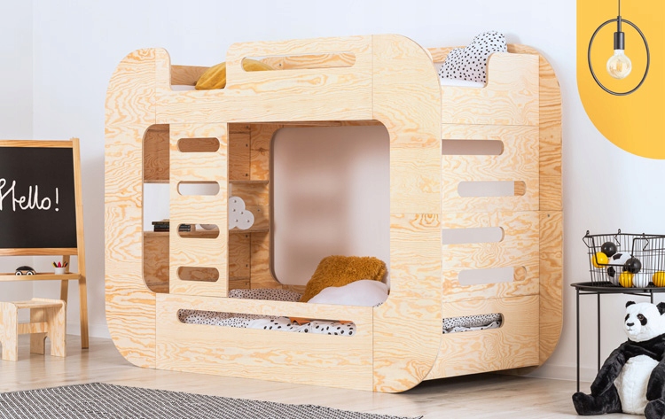 ŁÓŻKO PIĘTROWE DREWNIANE Z BARIERKAMI I PÓŁKAMI Marka Elior