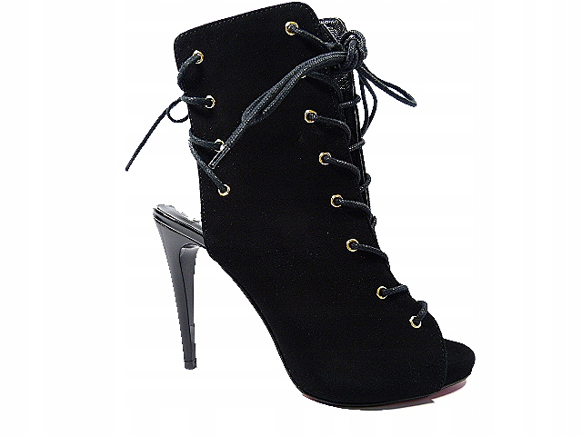 Černé večerní šněrovací kotníkové boty bez podpatku R.Polański 40