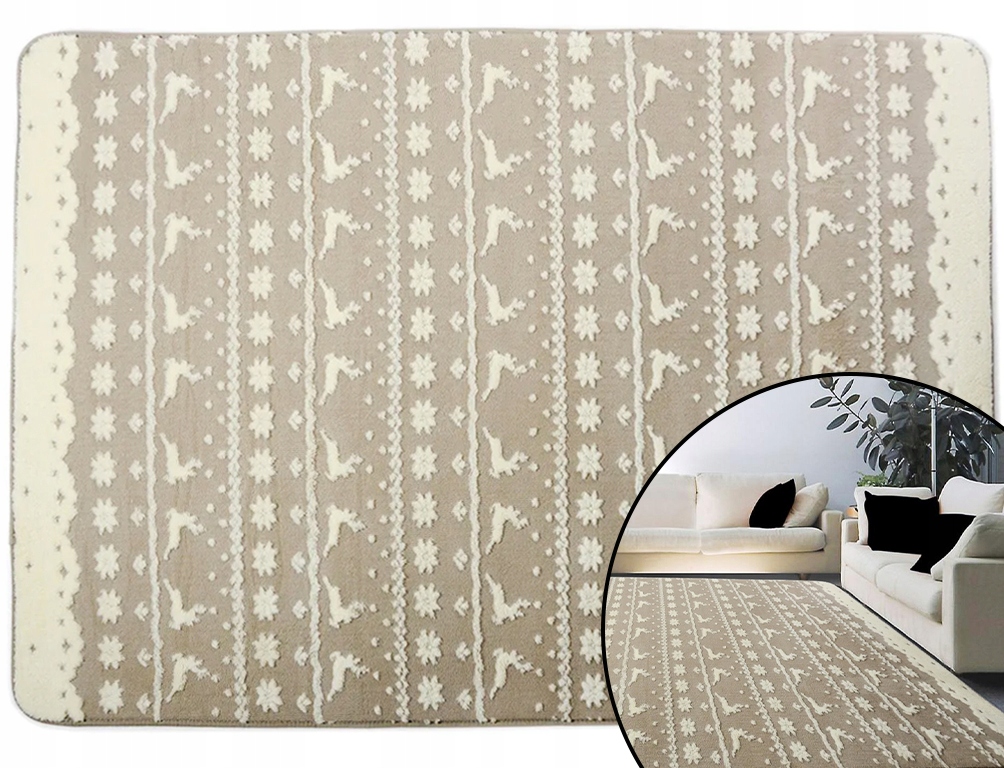 Koberec 3D Plyš Měkký 160x230 Bergen Beige Béžový Norský