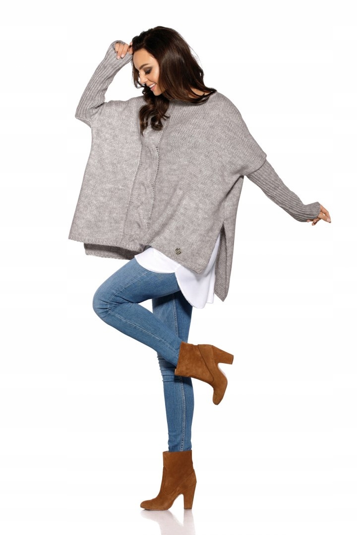 

Modny Sweter Ponczo LS240 - Jasnoszary