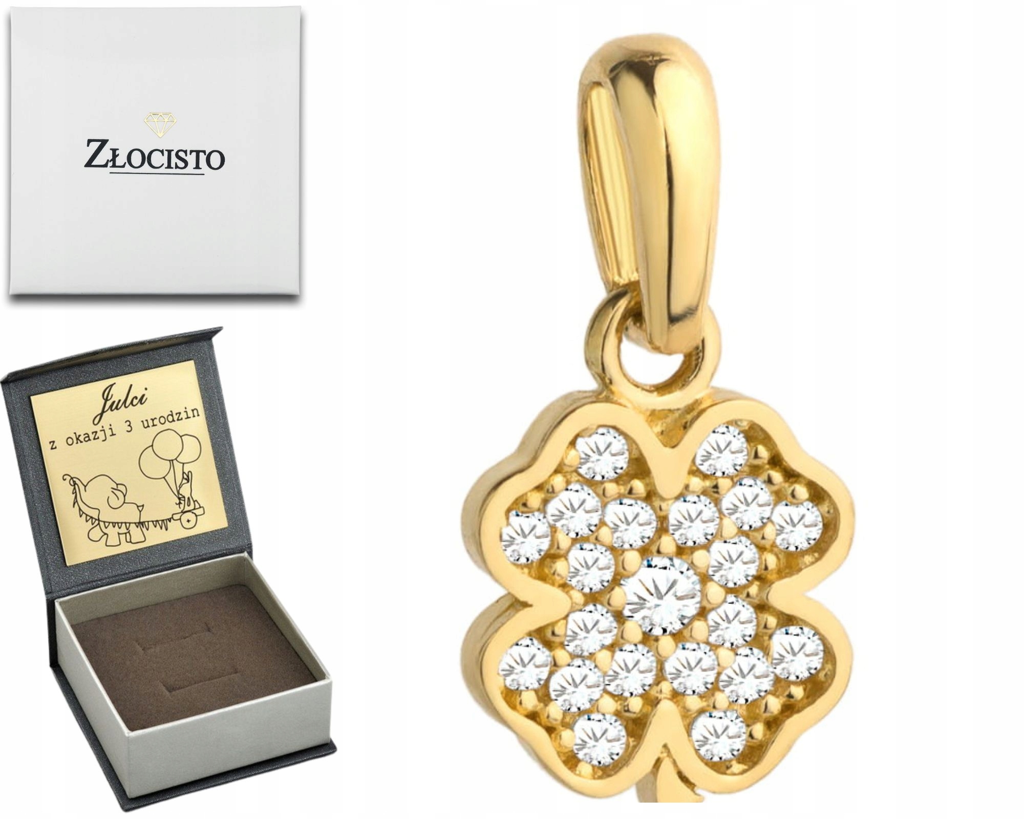 Zlatý Přívěsek Čtyřlístek Se Zirkony 585 Gravírování Dárek