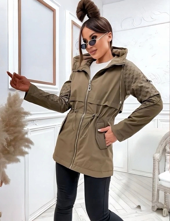 Tenká Bunda Kapuce KK60412 Khaki XXL (44)