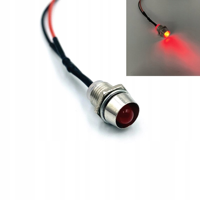 

Kontrolka Led 5mm 12V DC czerwona metalowa wklęsła
