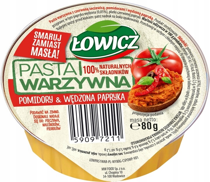 Łowicz Pasta Warzywna Pomidor Papryka 80g x 6szt EAN (GTIN) 59097211