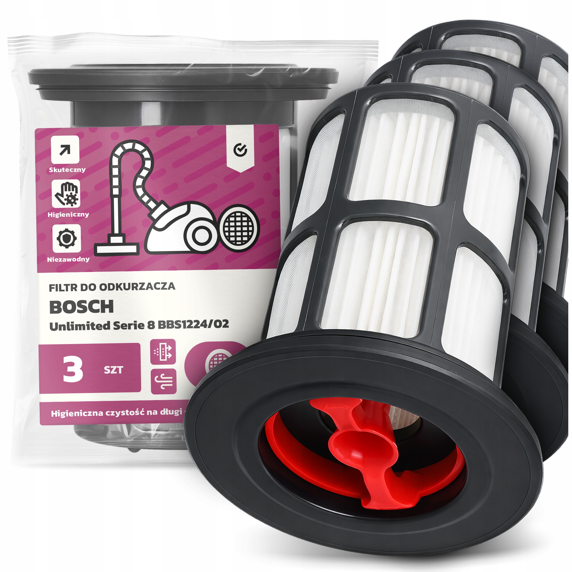3x Filtr Do Vysavače Bosch Unlimited Serie 8 BBS1224/02 Hepa Filtry Em-w