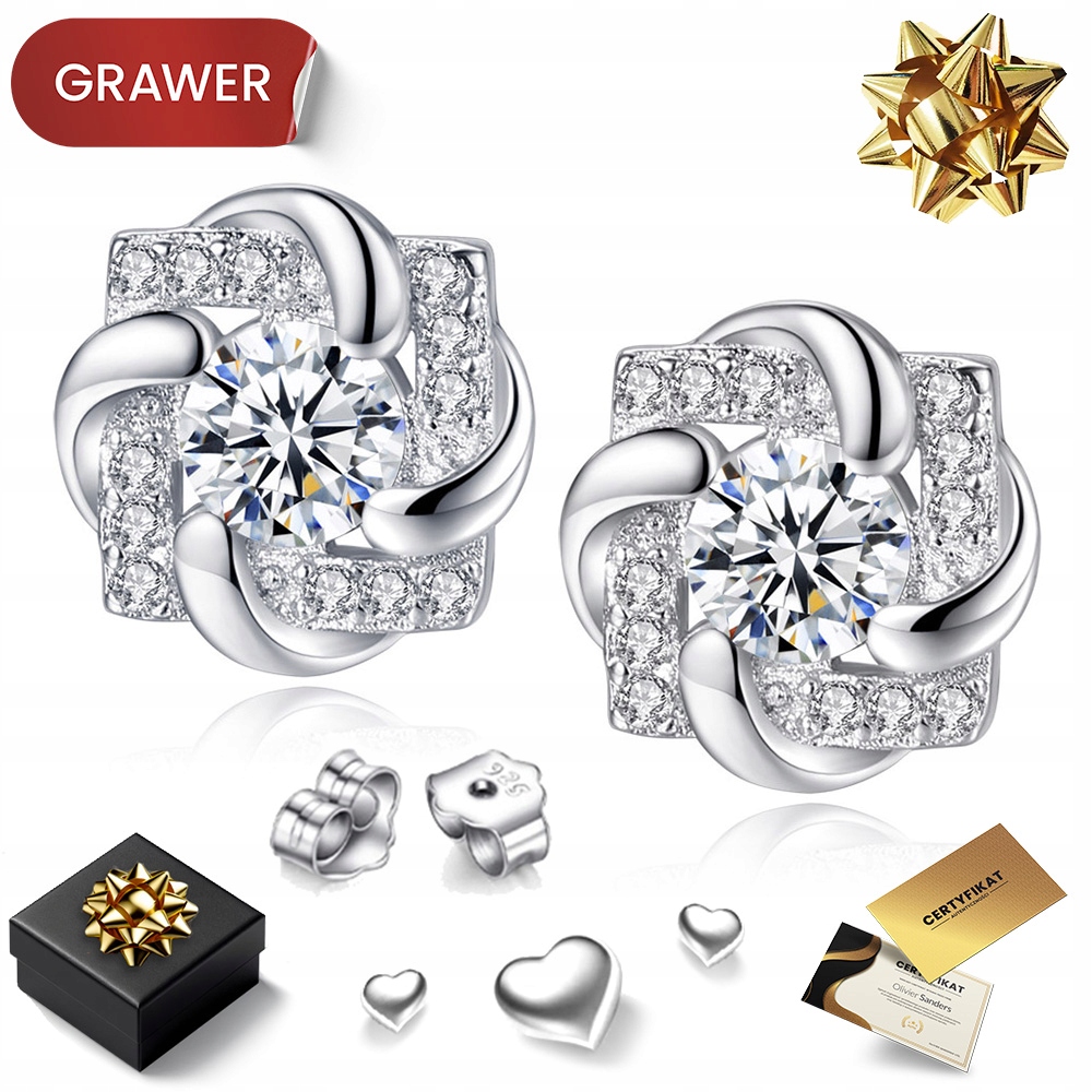 Stříbrné Náušnice Dámské Krystaly Šroubky 925 Jako Dárek Gravírování Pro Manželku