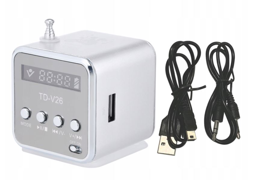 PRZENOŚNE RADIO FM AKUMULATOROWE Z GŁOŚNIKIEM LED SZARE Głębokość produktu 5 cm