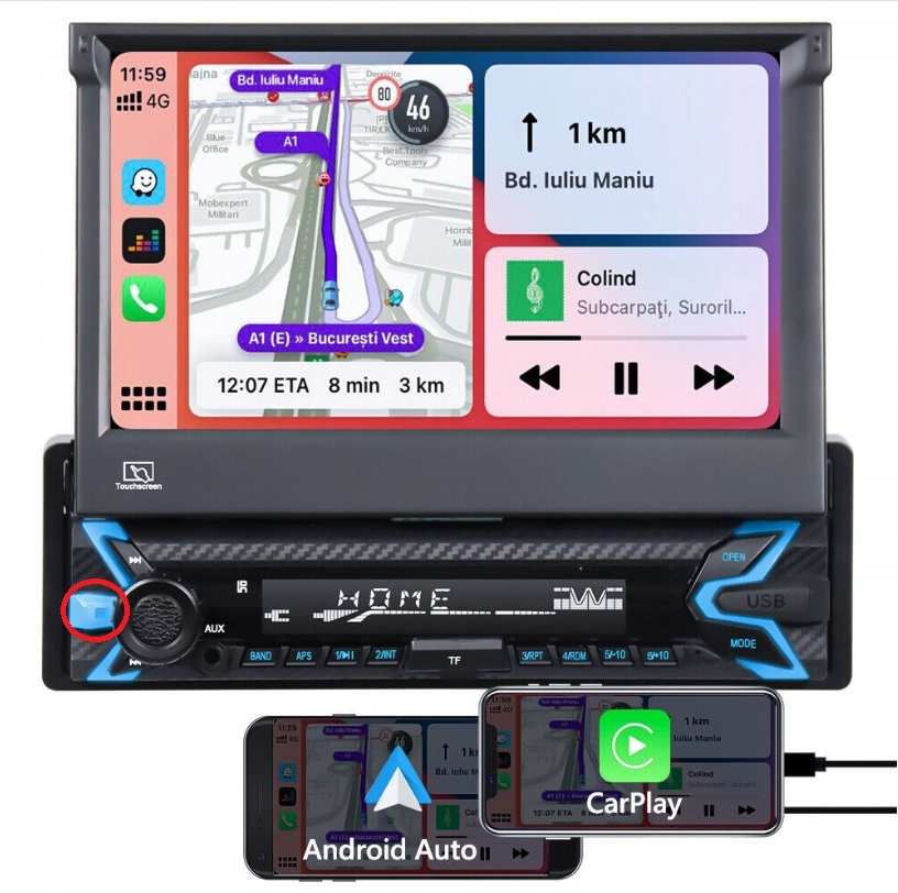 RADIO SAMOCHODOWE 1DIN Z MONITOREM APPLE CAR CARPLAY ANDORID AUTO BT