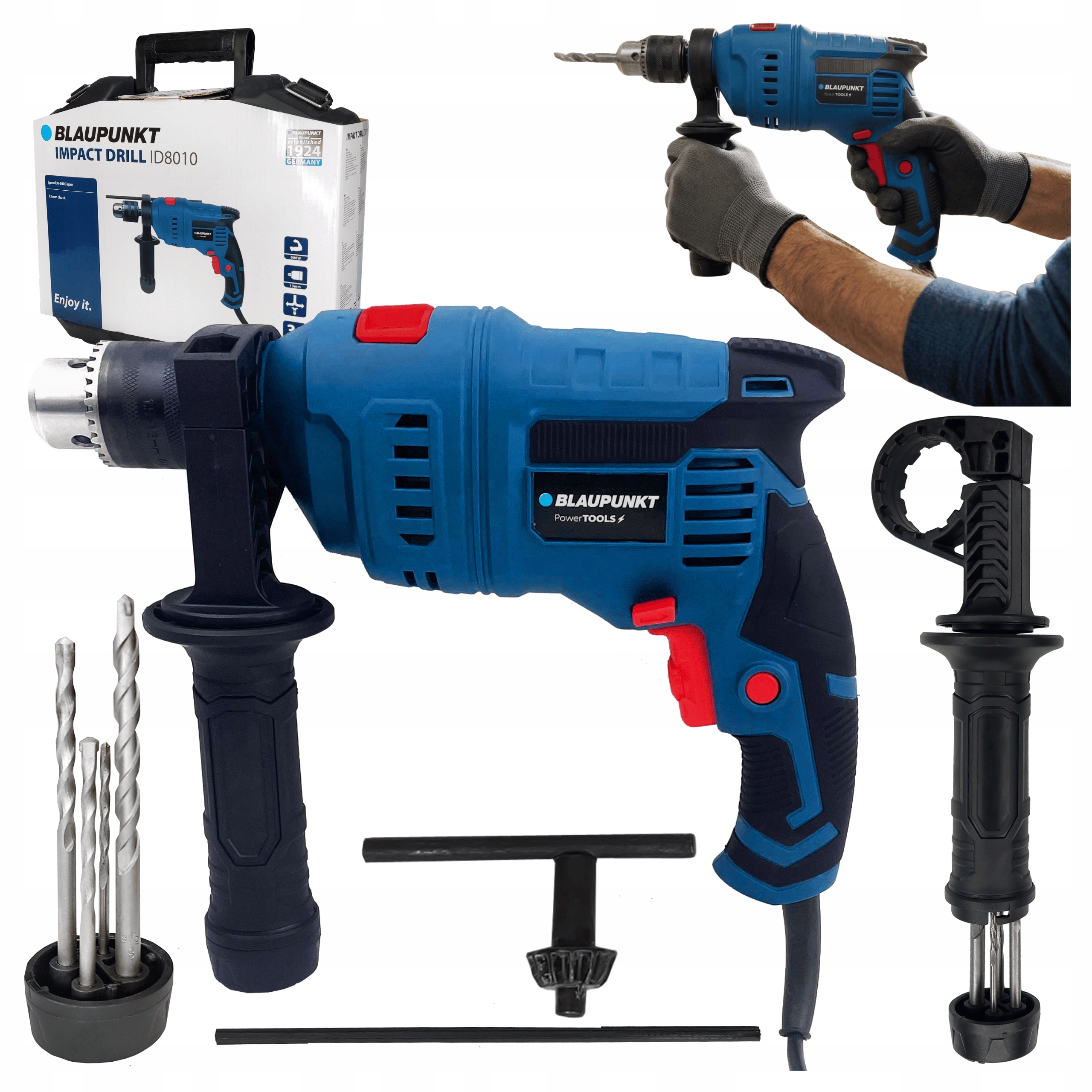 Wiertarka Udarowa Elektryczna Blaupunkt 900W 48000Uch/min Walizka Wiertła