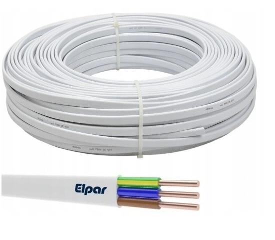 Przewód instalacyjny YDYp 3x1,5 450/750V drut płaski biały Elpar krążek25m
