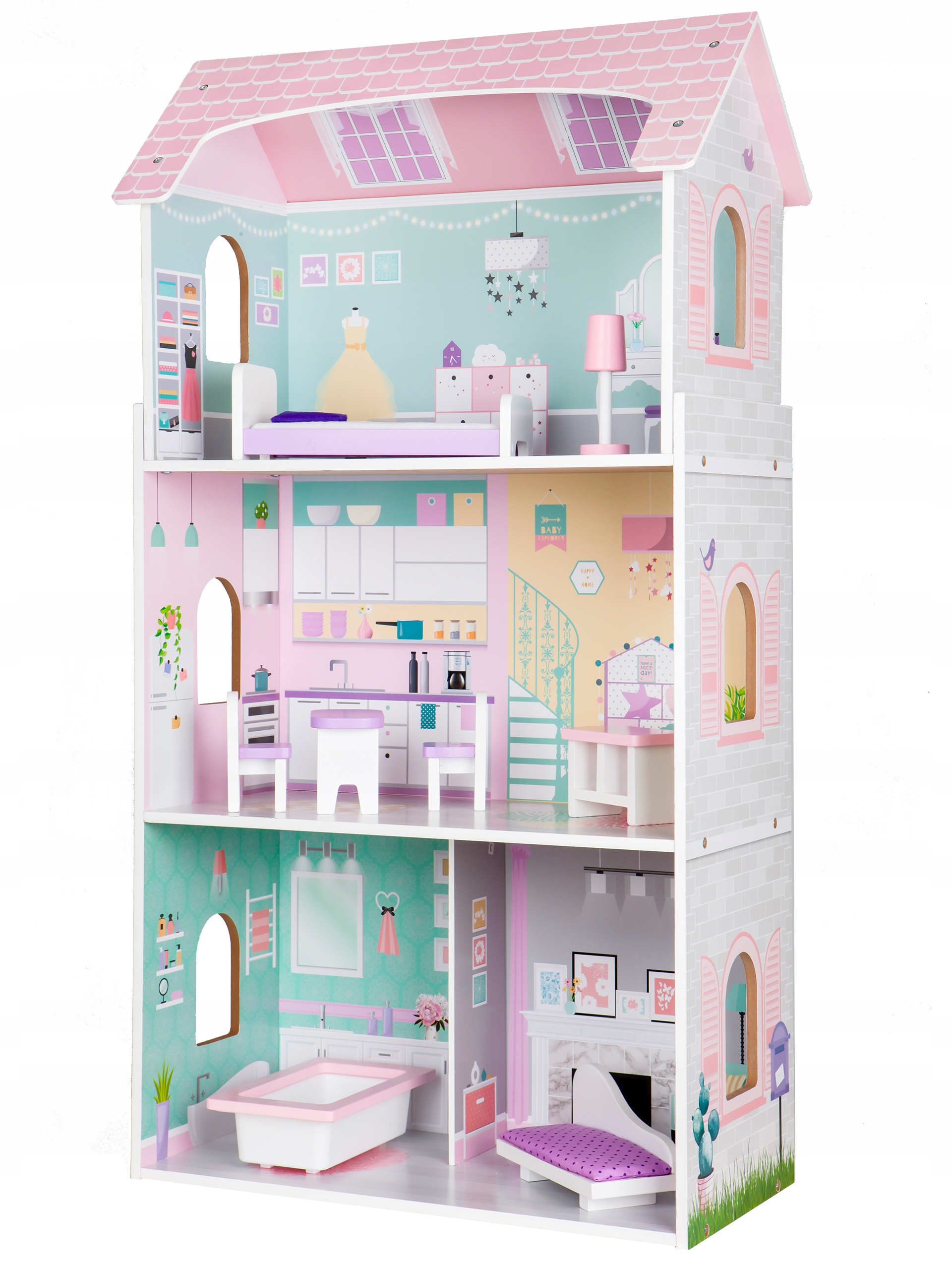 

Drewniany Domek Dla Lalek XXL Mebelki Ecotoys