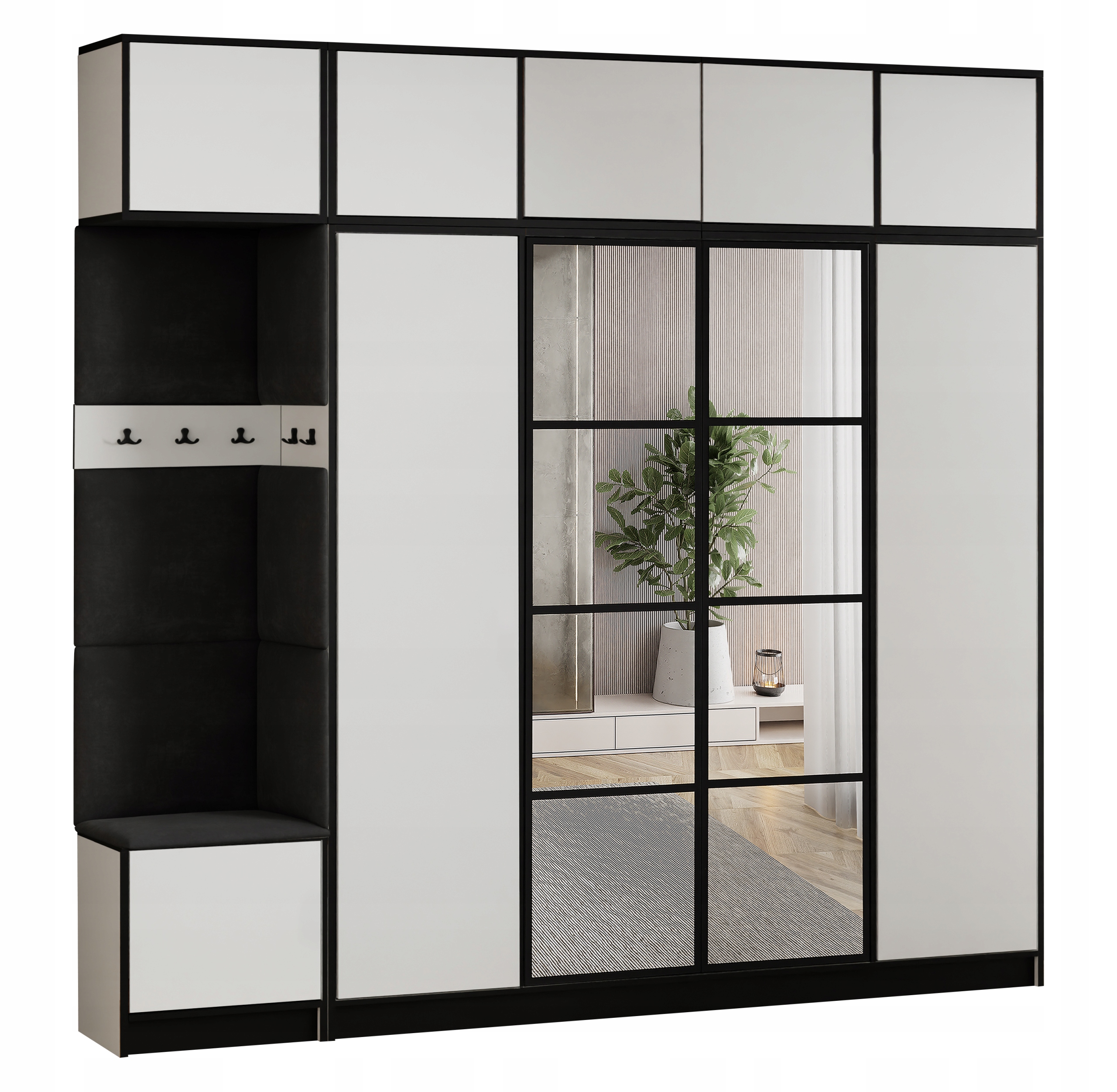 Šatní skříň Costa 15 bílá černý látkový sedák s nástavcem