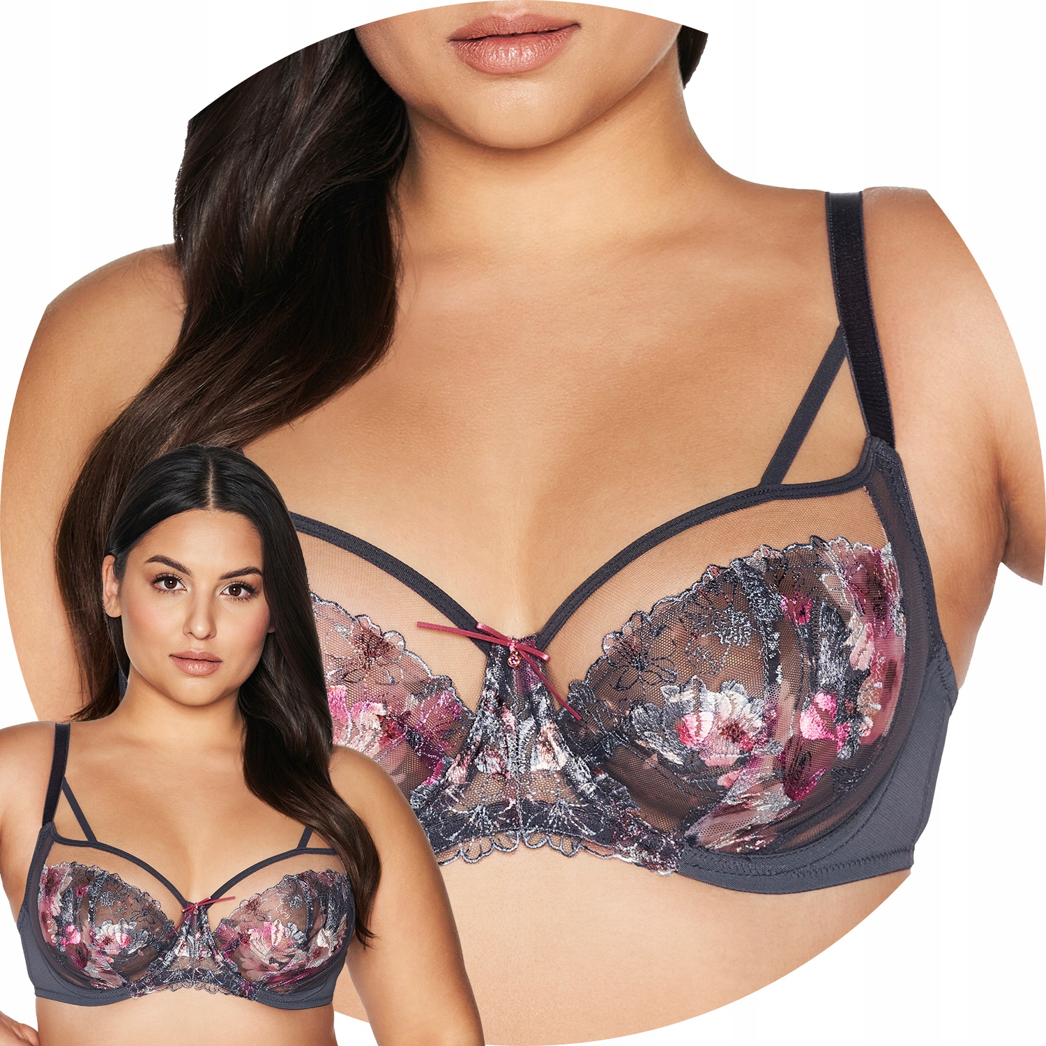 Ava 2123 Romance gray šedá výšivka tyl měkká podprsenka 90D Soft