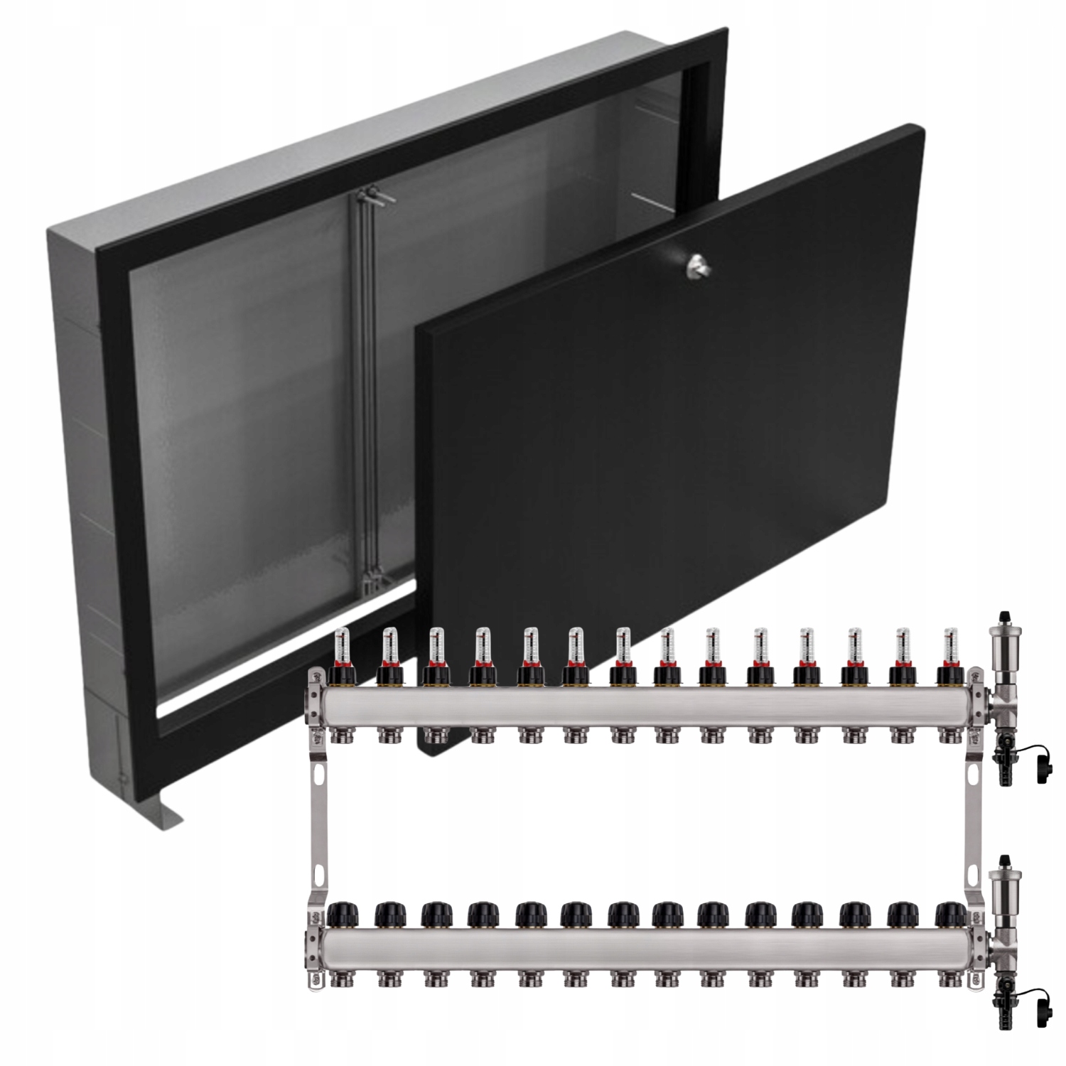 Nerezový Rozdělovač Podlahových Krytin 14+ Podomítkový Box Černý