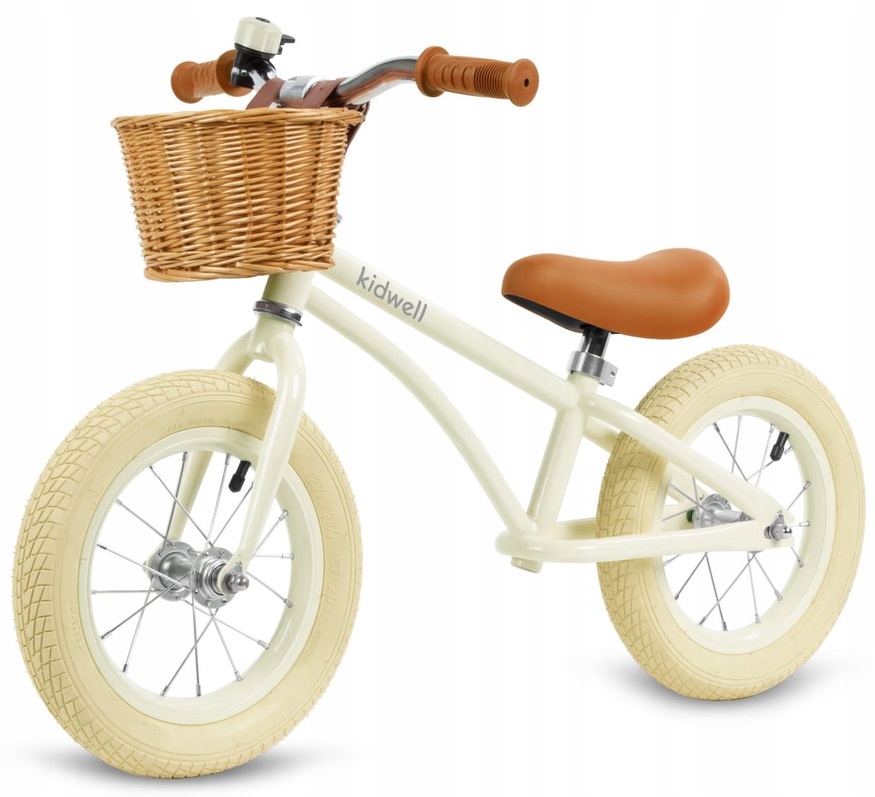Lekki rowerek biegowy Kidwell Classy z koszykiem, pompowane koła