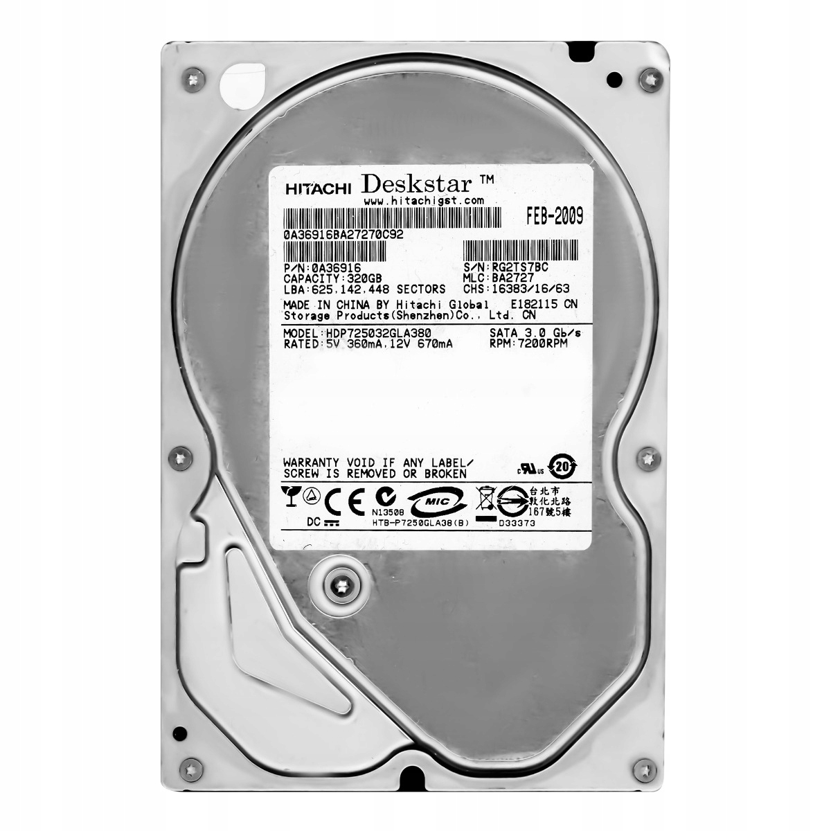 DeskStar P7K500 320GB 7.2K 8MB Sata II 3.5'' HDP725032GLA380