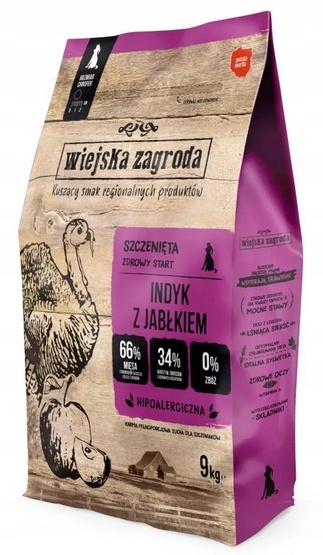 Levně Hypoalergenní krmivo pro štěňata Wiejska Zagroda Krůta s jablkem 9 kg