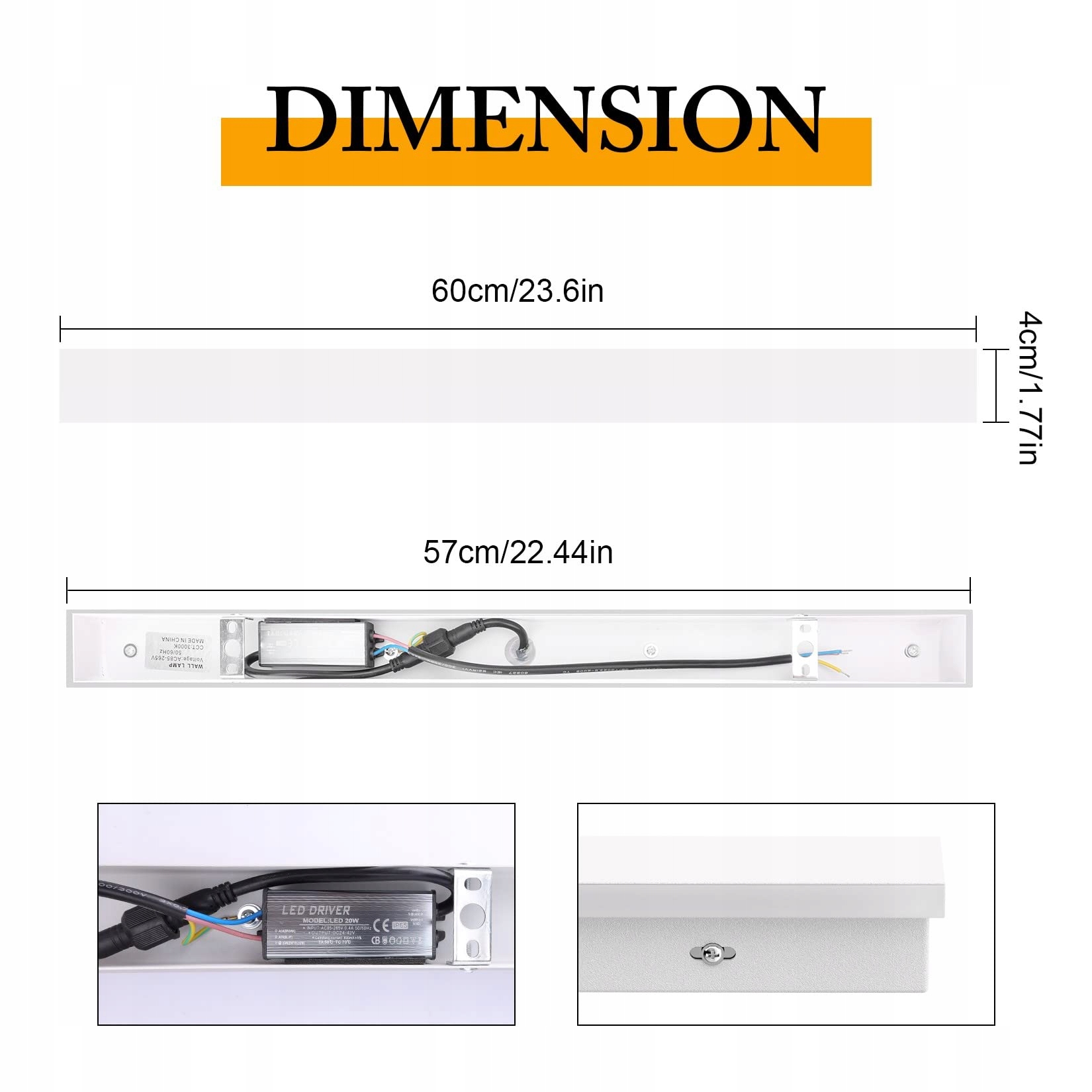 K-BRIGHT 20W Biała Wodoodporna LED Kinkiet IP65 60CM Ciepła Biel — miniatura 7
