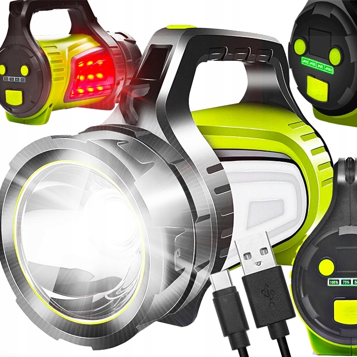 Silná svítilna Reflektor Led Akumulátorová Powerbanka Usb Nabíjecí Dílenská