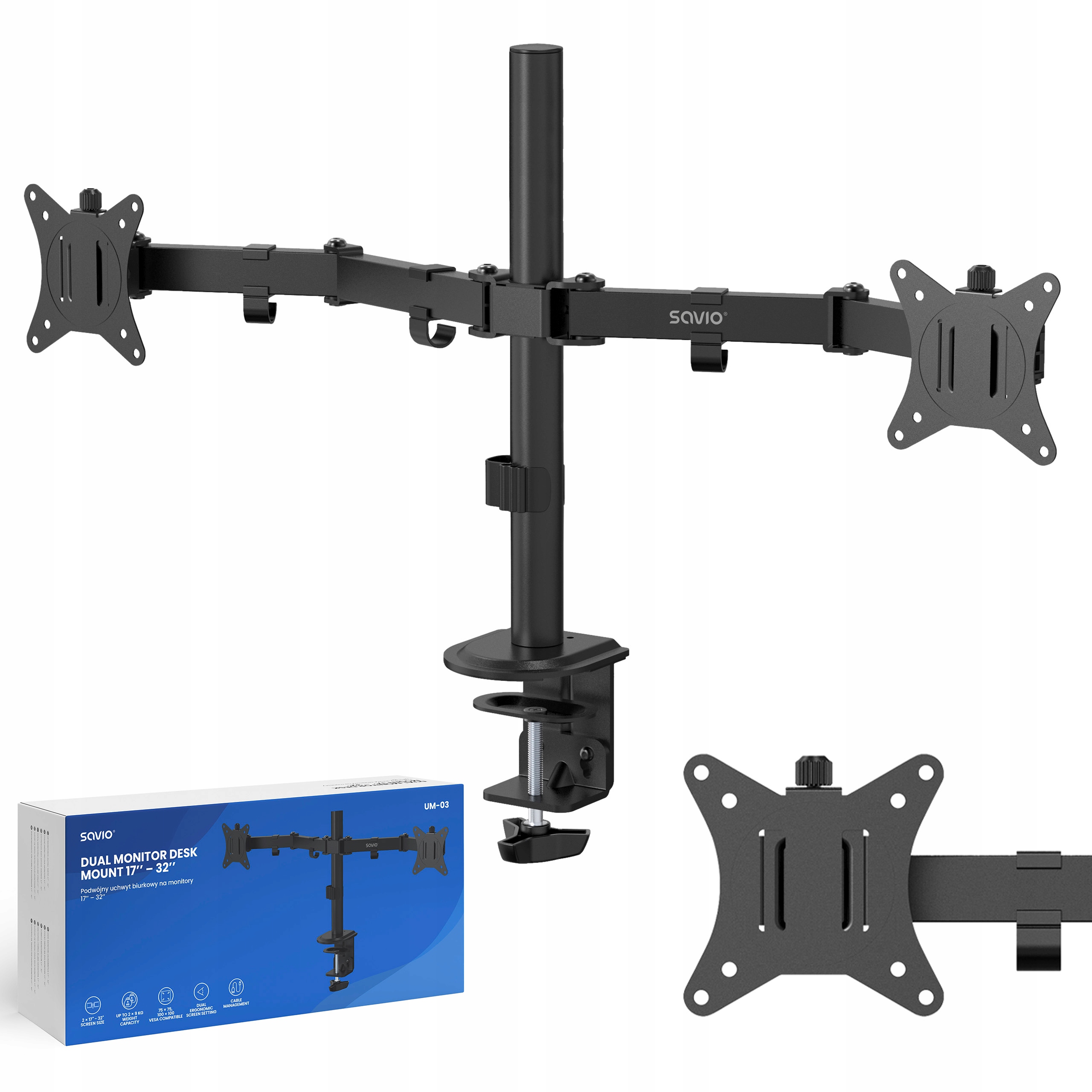 Dvojitý stolní držák pro monitor Savio UM-03 17’’ – 32’’ max. 2x9 Kg