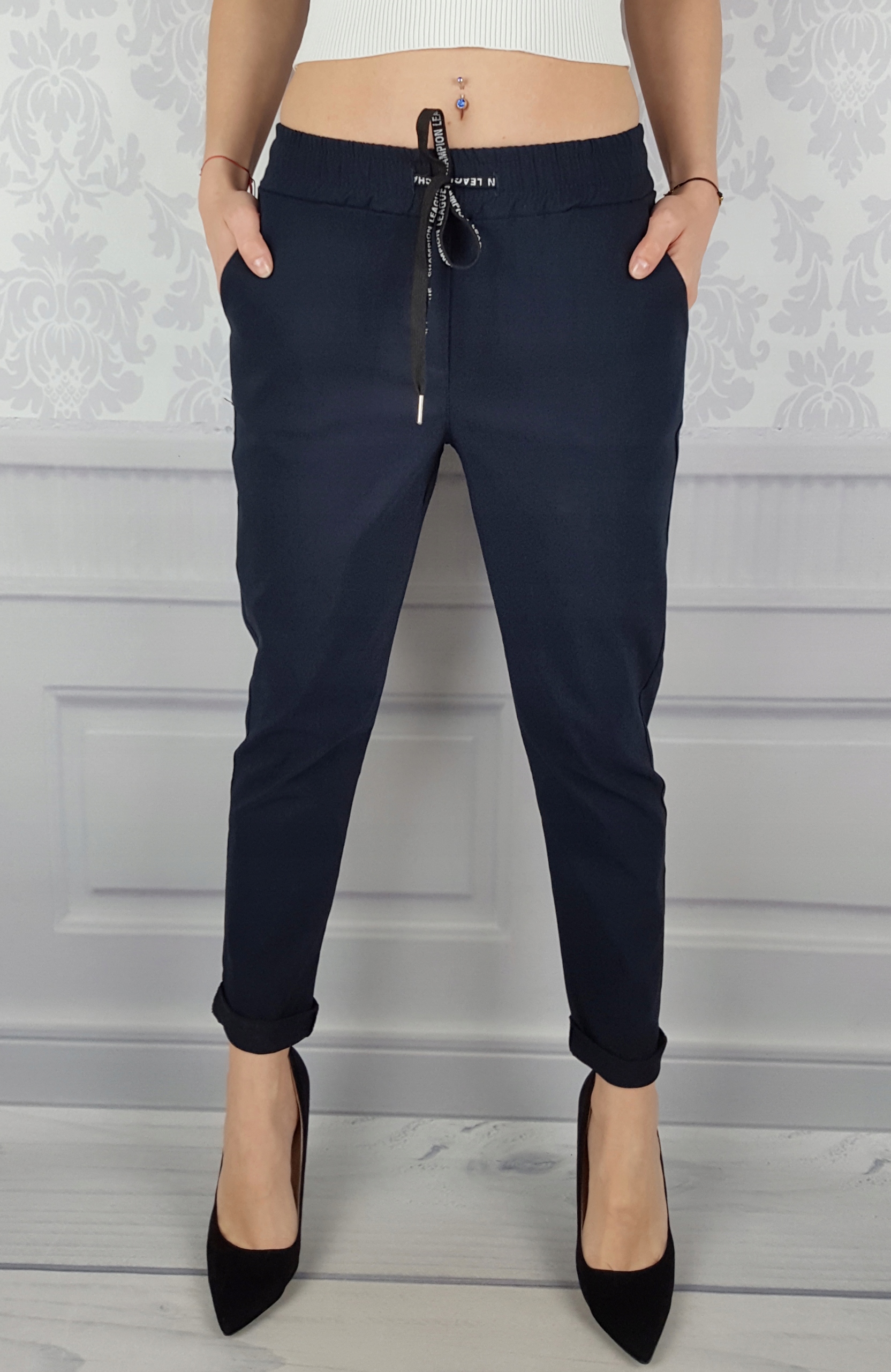 ELASTYCZNE - SPODNIE - DAMSKIE - CYGARETKI -GUMKA Długość nogawki 7/8