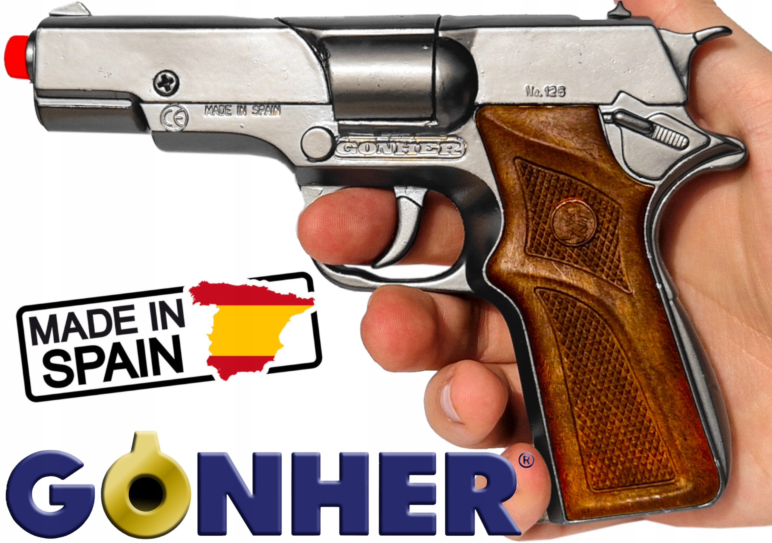 POLICYJNY PISTOLET NA KAPISZONY METALOWY COLT GONHER REWOLWER HUKOWY GŁOŚNY EAN (GTIN) 5906335580406