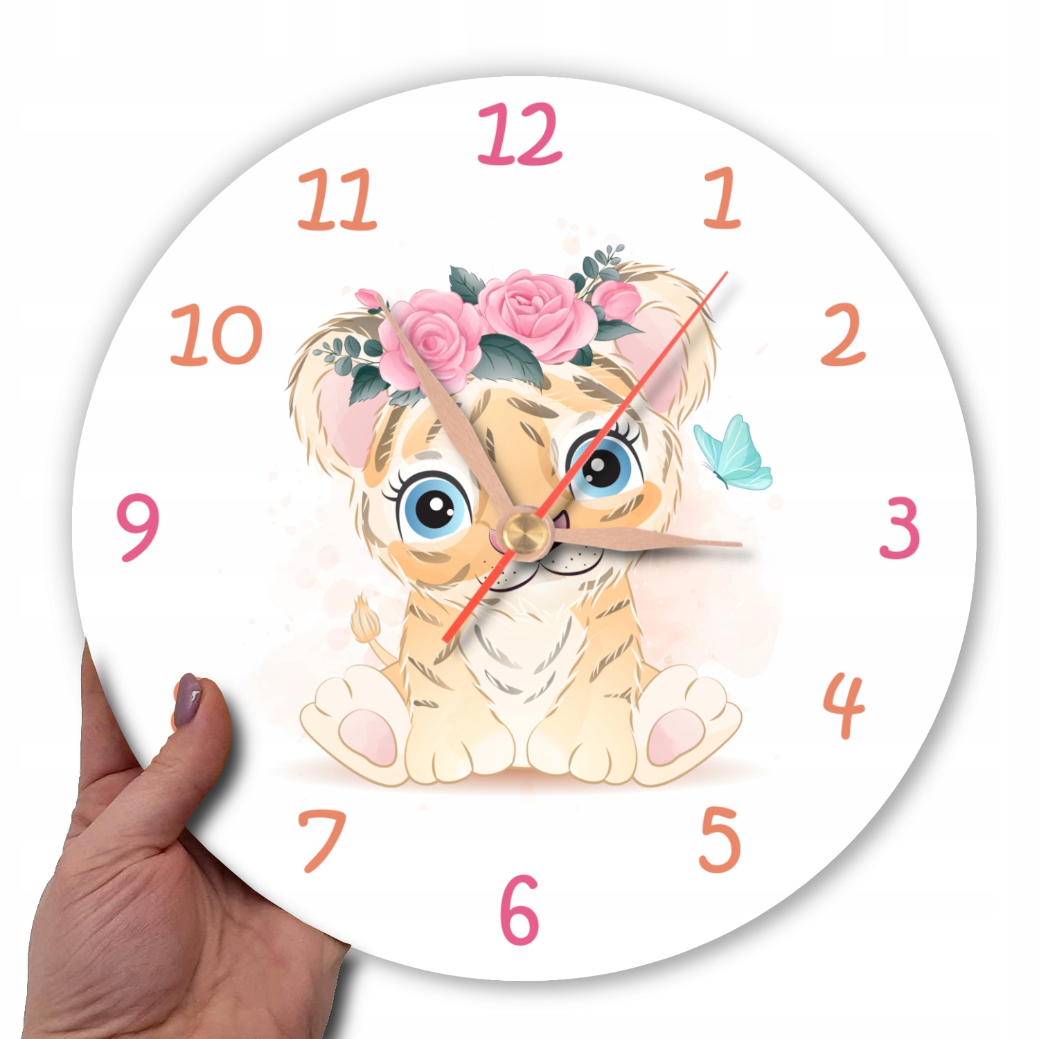 Okrągły zegar ścienny cichy mechanizm tygrysek Zasilanie baterie