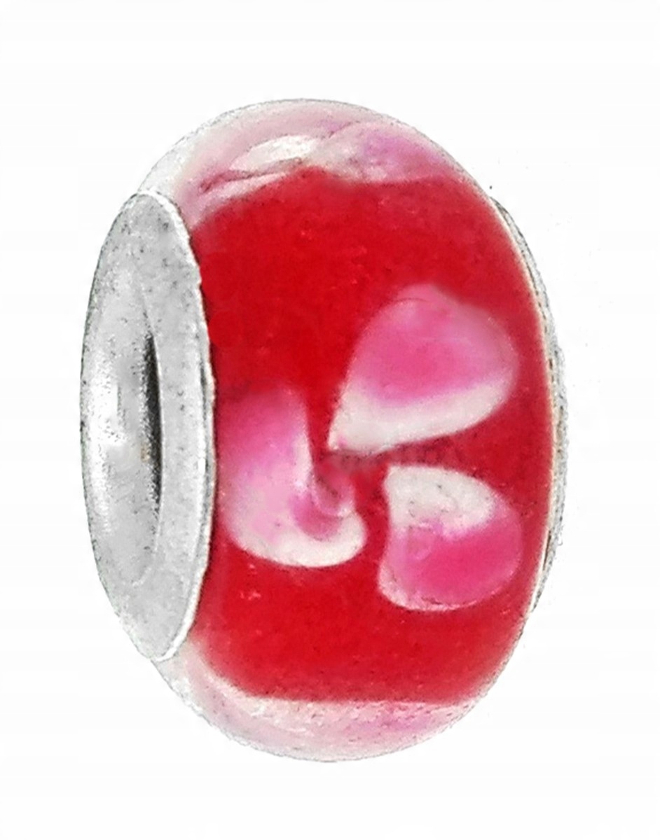 

Zawieszka beads - czerwona w różowe i białe kwiaty