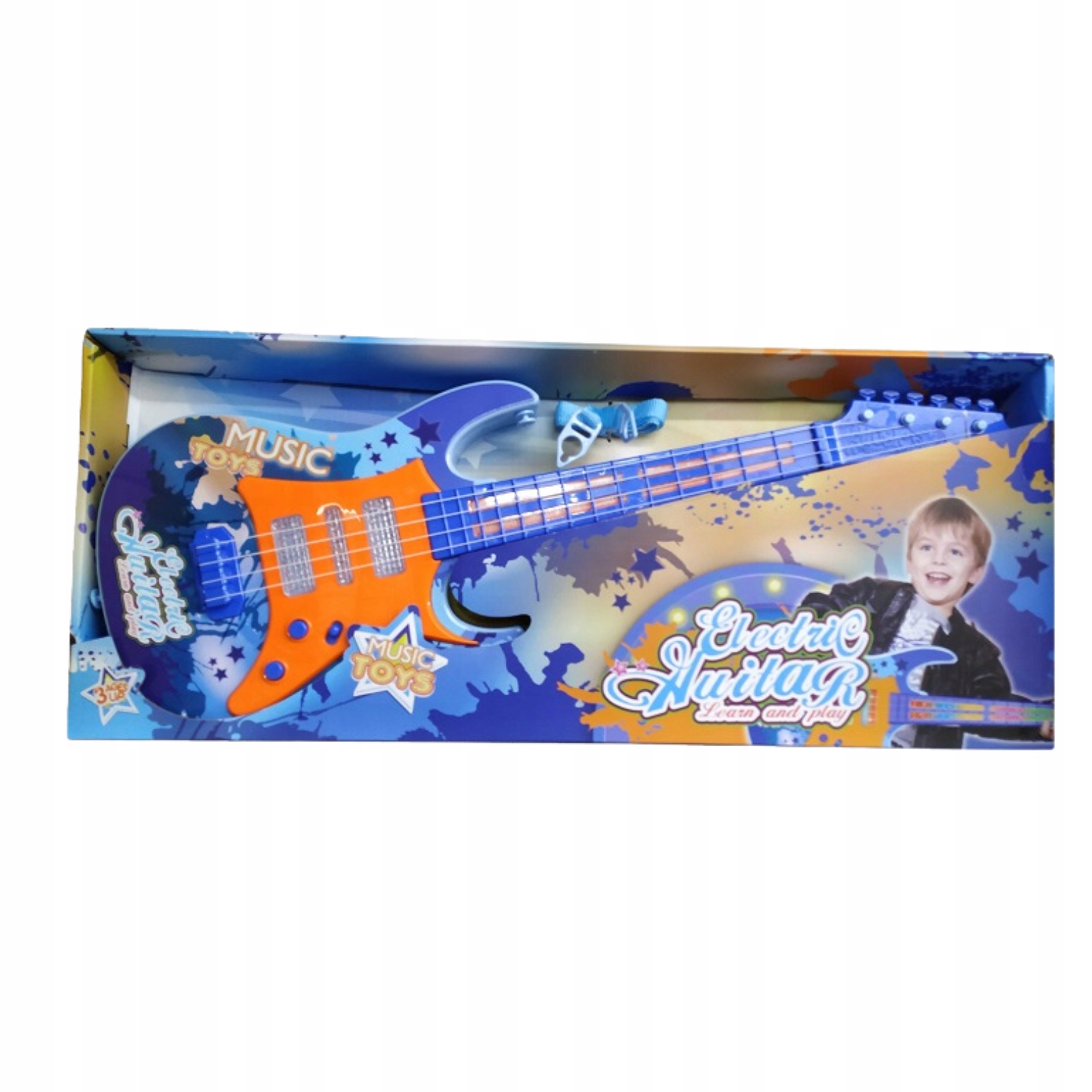 ELEKTRYCZNA GITARA CZTEROSTRUNOWA DLA DZIECI EFEKTY ŚWIETLNE PASEK UTWORY Marka bez marki