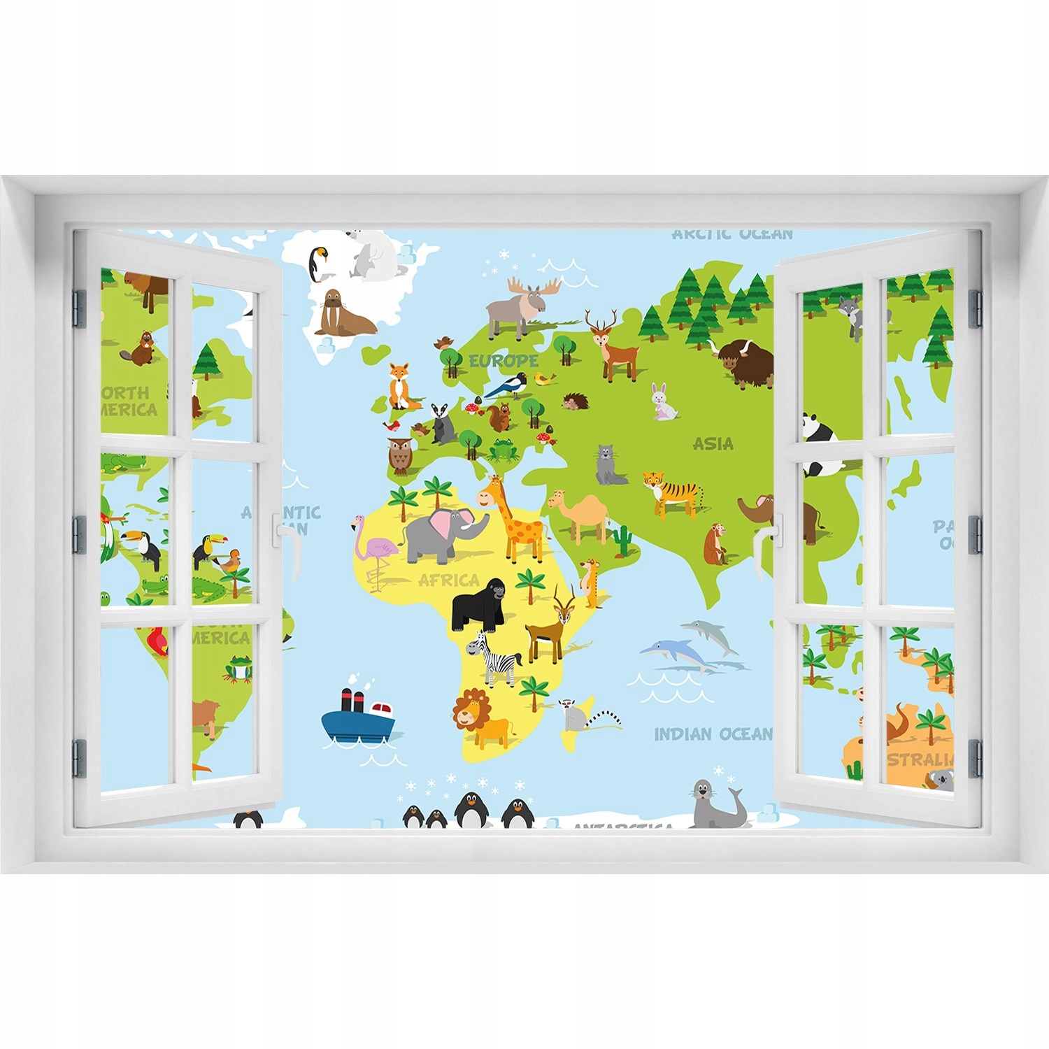 

Samoprzylepna Naklejka na ścianę Mapa zwierzęta