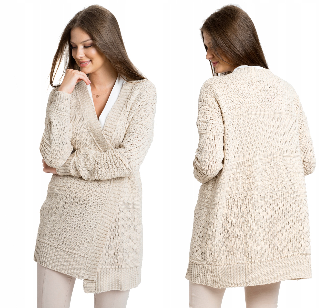 

Lou_piękny Gruby Sweter Kardigan W Graficzny Wzór