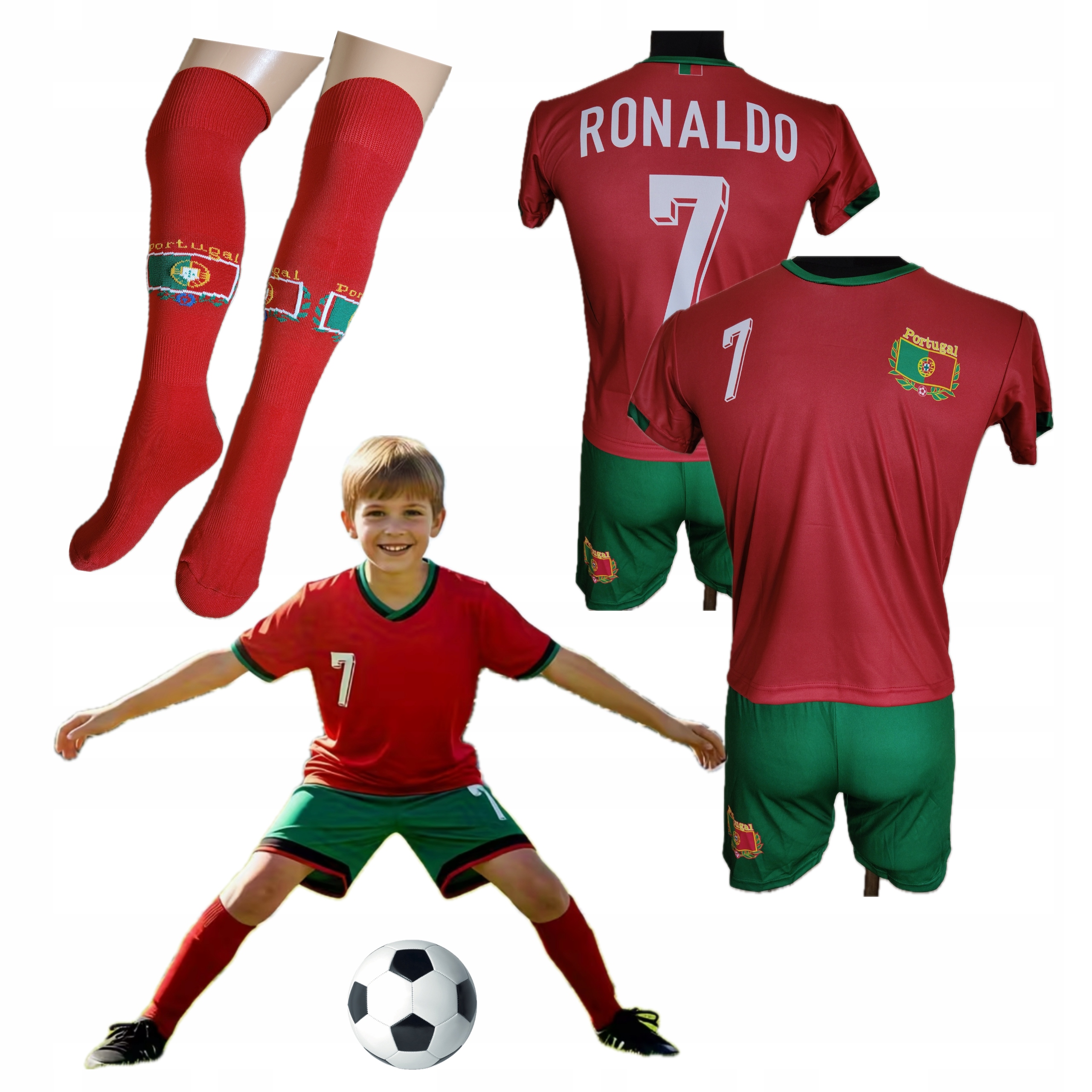 Koszulka Spodenki Komplet Ronaldo 134 Strój Piłkarski Getry Trening Mecz