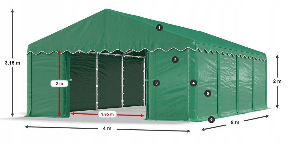 Namiot Magazynowy 4x8m Rolniczy DAS 240 S Szerokość 4 m