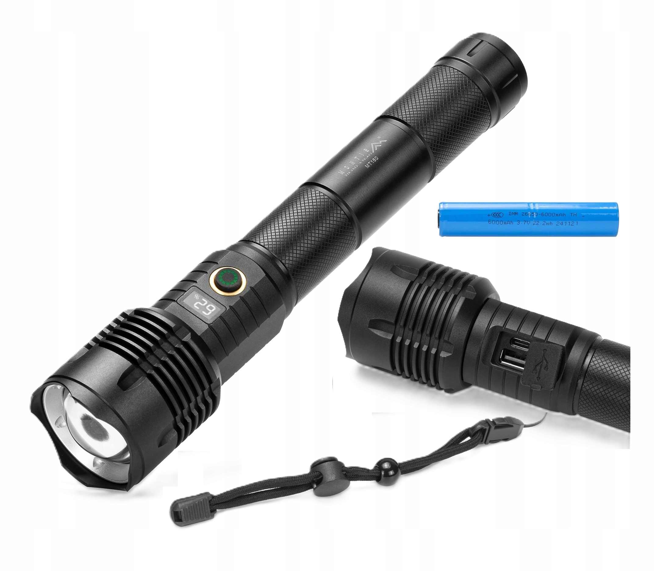 Led Taktyczna latarka akumulatorowa MT160 Montis 5 trybów Sos stroboskop...