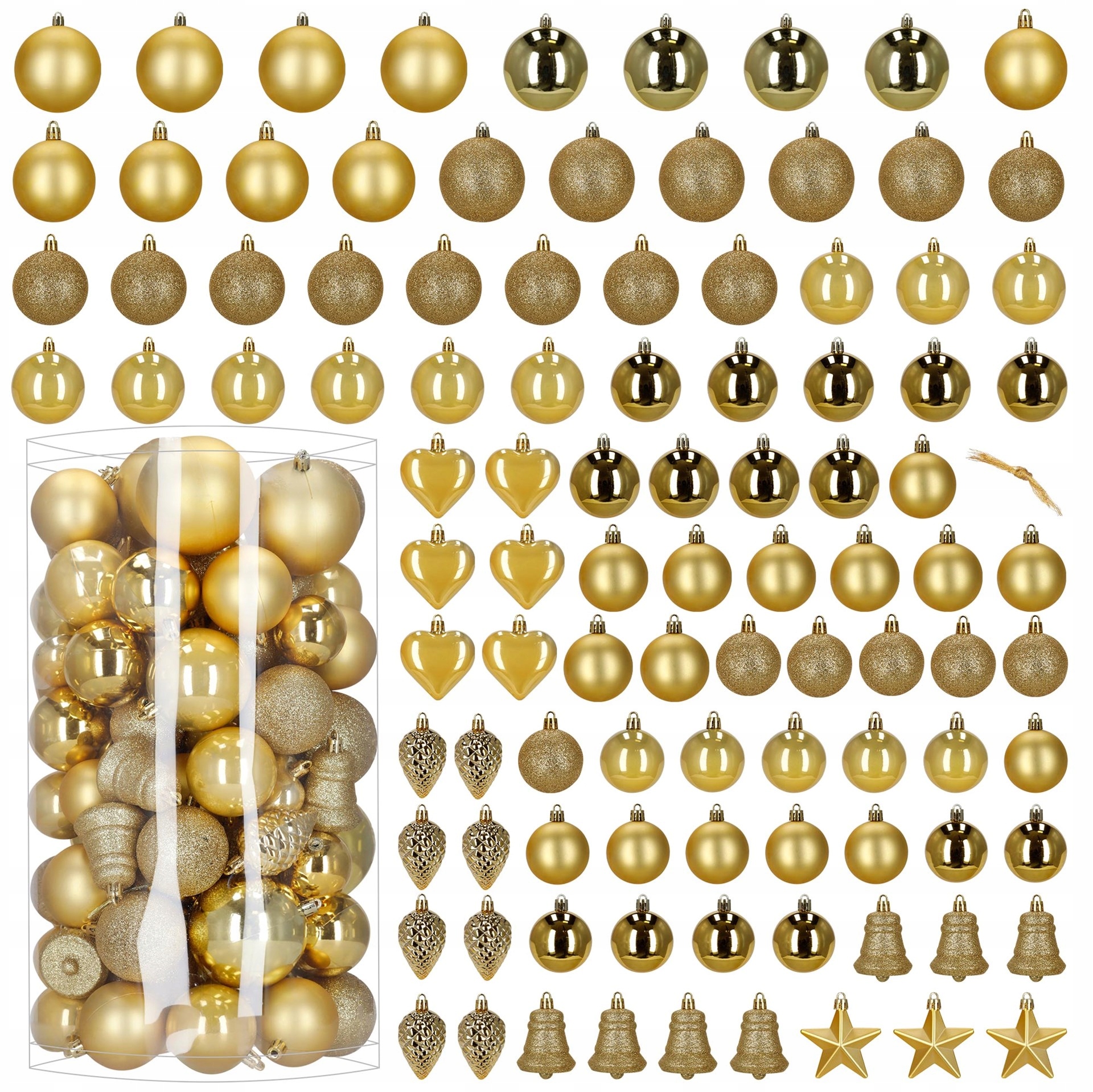 Sada Vánočních Baněk XXL 100 ks Zlaté Vzory Vánoční Koule Závěsné Ozdoby