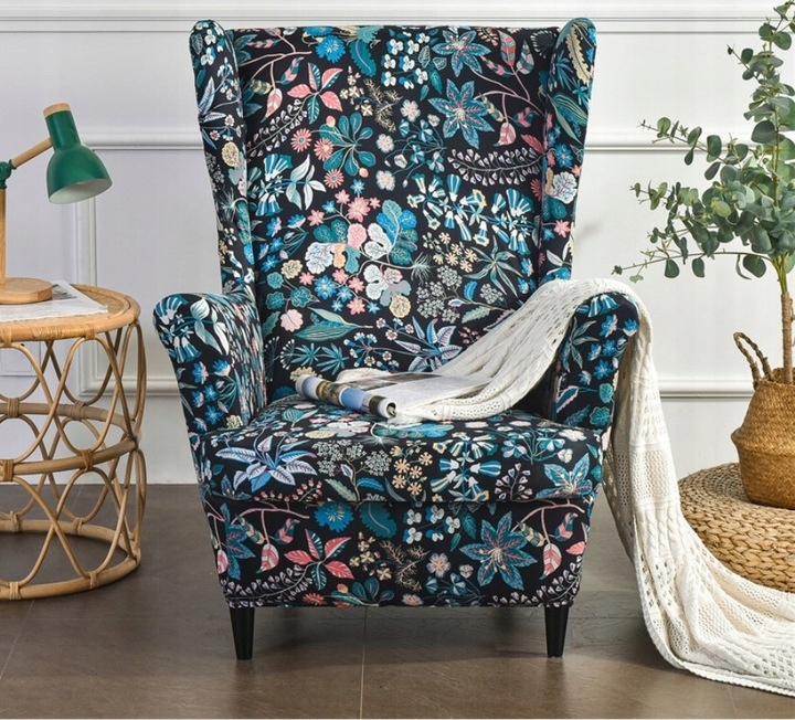 POKROWIEC FOTEL USZAK WZORY KWIATY RÓŻ ELASTYCZNY Marka bez marki