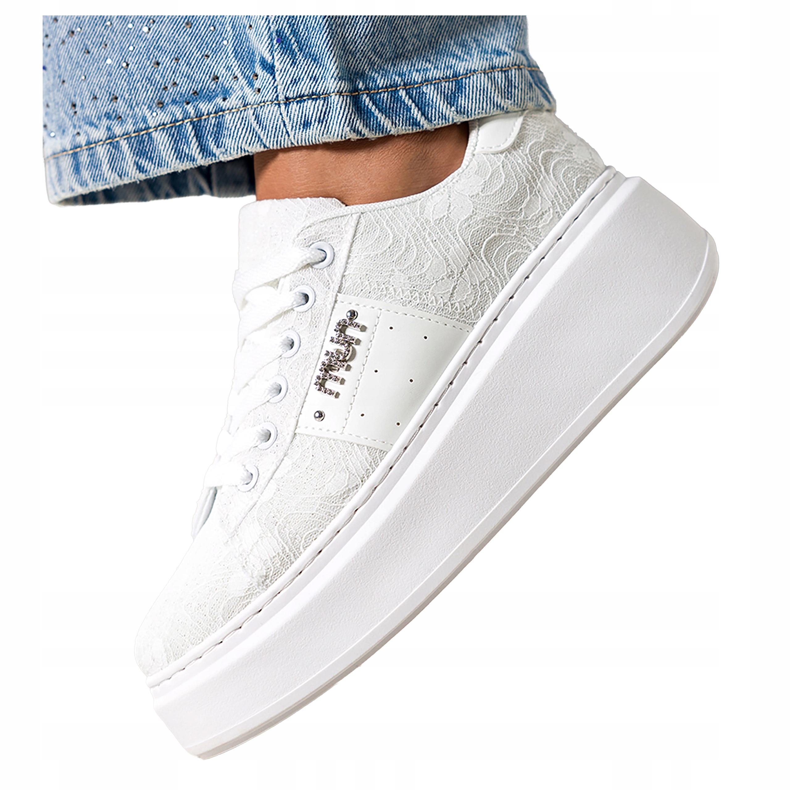 Bílé dámské Tenisky Creepersy se šněrovací krajkou na platformě, velikost 40